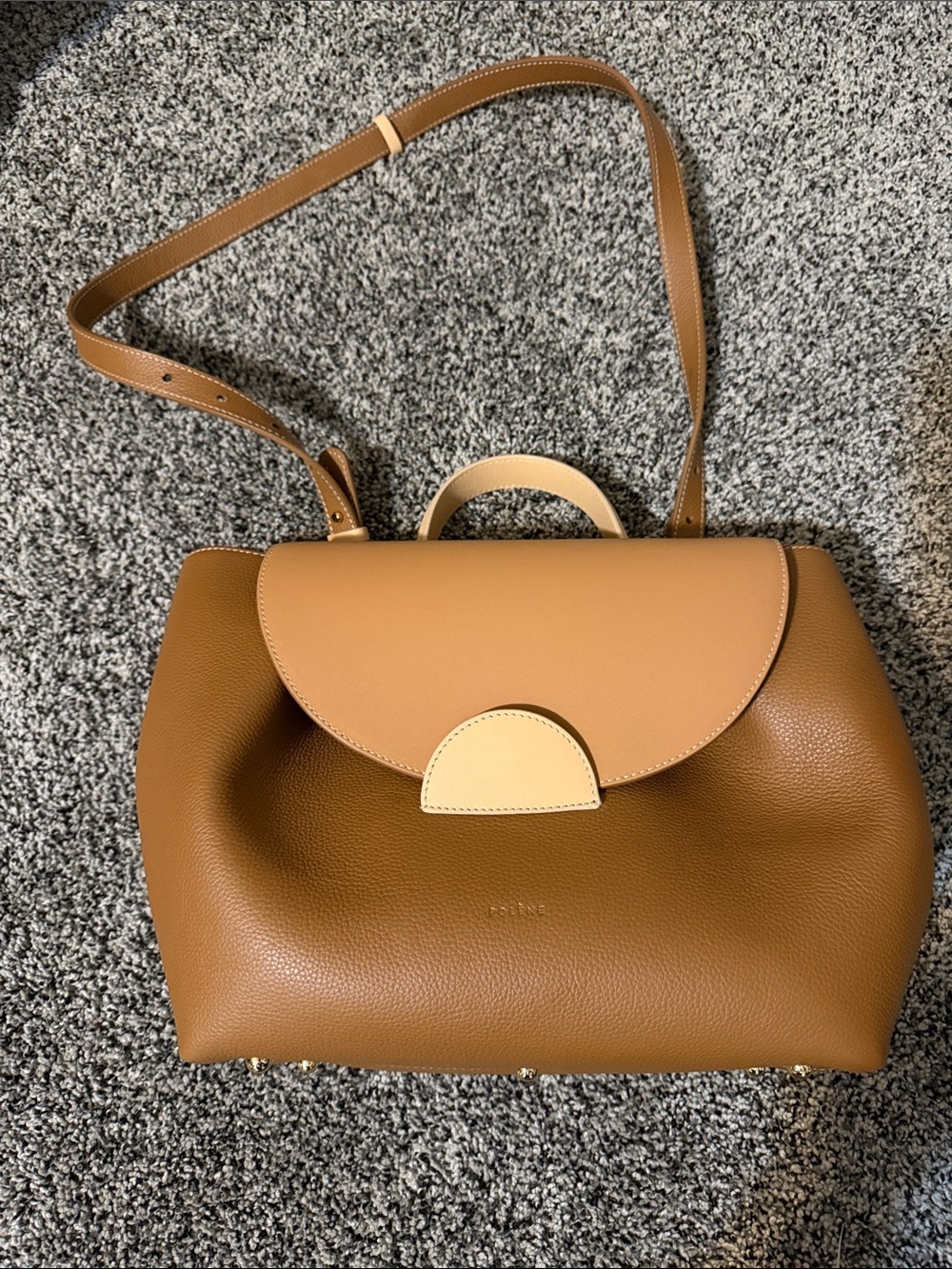 Polène Two-Tone Tan and Light Beige Leather Shoulder Bag